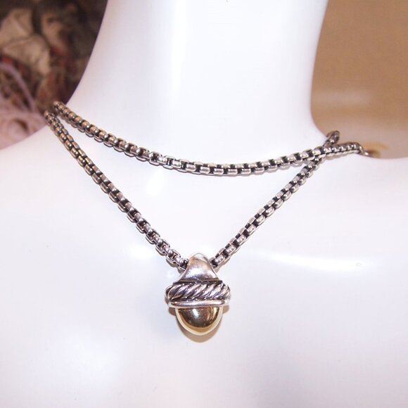 David Yurman Sterling Silver 14K Gold Petite Acorn Pendant with 16" Chain - Picture 6 of 9